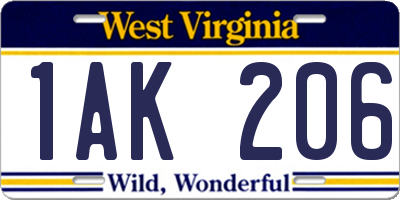 WV license plate 1AK206