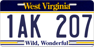 WV license plate 1AK207