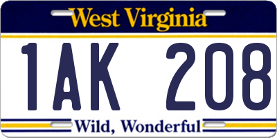 WV license plate 1AK208
