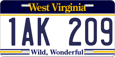 WV license plate 1AK209