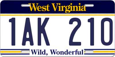 WV license plate 1AK210
