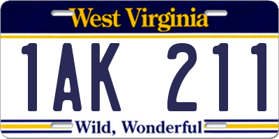 WV license plate 1AK211