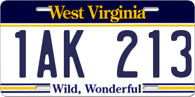 WV license plate 1AK213