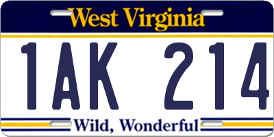 WV license plate 1AK214