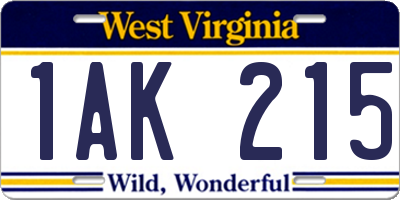 WV license plate 1AK215