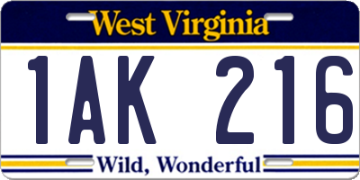 WV license plate 1AK216