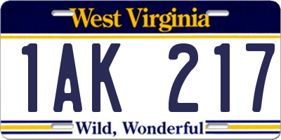 WV license plate 1AK217