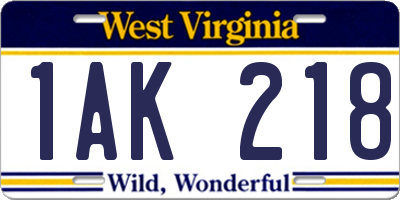 WV license plate 1AK218
