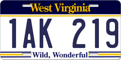 WV license plate 1AK219