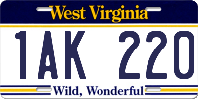 WV license plate 1AK220