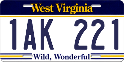 WV license plate 1AK221