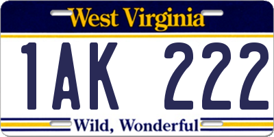 WV license plate 1AK222