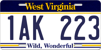 WV license plate 1AK223