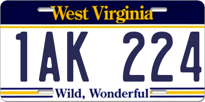 WV license plate 1AK224