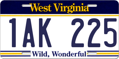 WV license plate 1AK225