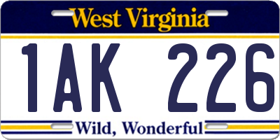 WV license plate 1AK226
