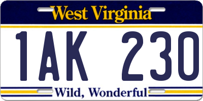 WV license plate 1AK230