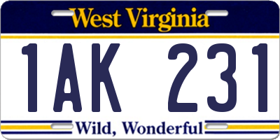 WV license plate 1AK231