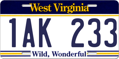WV license plate 1AK233