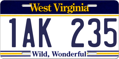WV license plate 1AK235