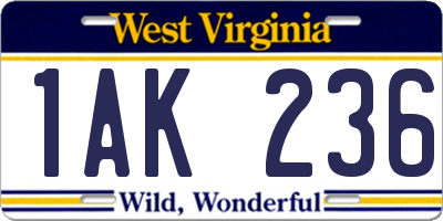 WV license plate 1AK236