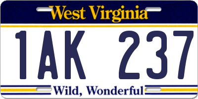 WV license plate 1AK237