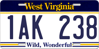 WV license plate 1AK238