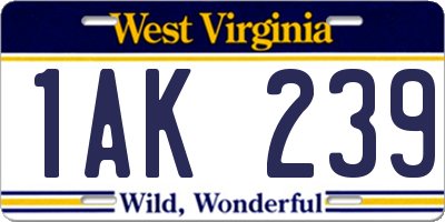 WV license plate 1AK239