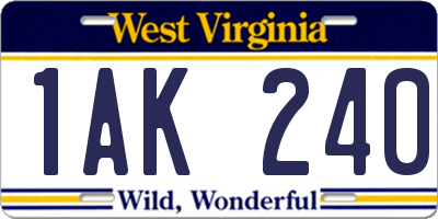 WV license plate 1AK240