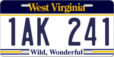 WV license plate 1AK241