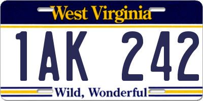 WV license plate 1AK242