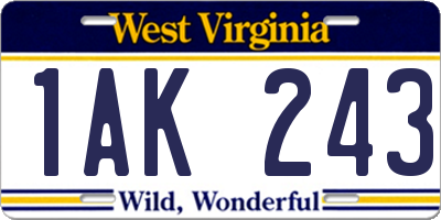 WV license plate 1AK243