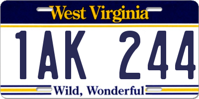 WV license plate 1AK244