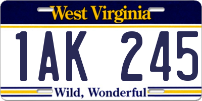 WV license plate 1AK245