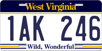 WV license plate 1AK246