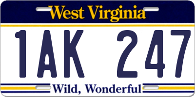 WV license plate 1AK247