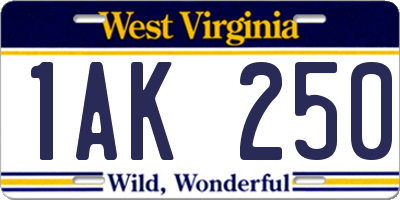 WV license plate 1AK250