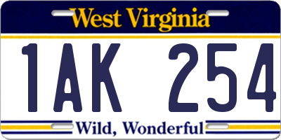 WV license plate 1AK254