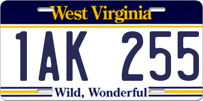 WV license plate 1AK255