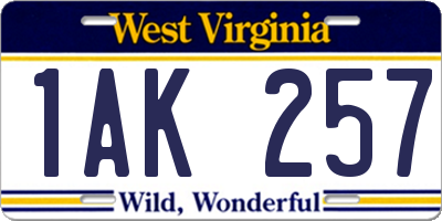 WV license plate 1AK257