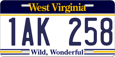 WV license plate 1AK258