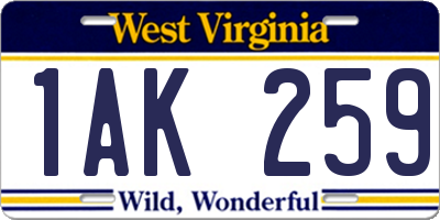 WV license plate 1AK259