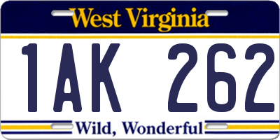 WV license plate 1AK262