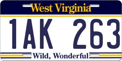 WV license plate 1AK263