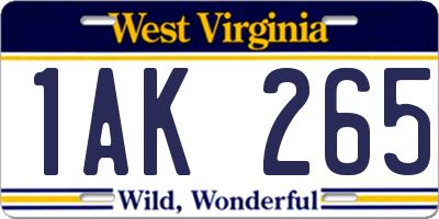 WV license plate 1AK265