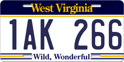 WV license plate 1AK266