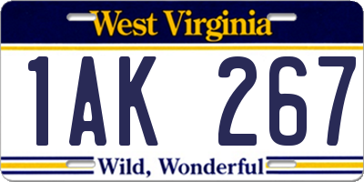 WV license plate 1AK267