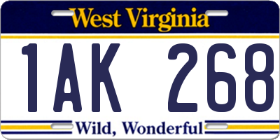 WV license plate 1AK268