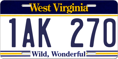 WV license plate 1AK270