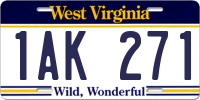 WV license plate 1AK271